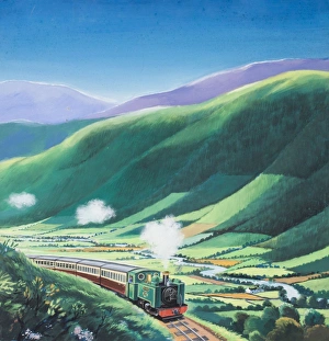 Steam train chugging through a rural landscape Steam train chugging through a rural landscape
