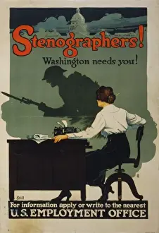 American History Posters Prints: Stenographers! Washington needs you