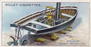 Prints of American engineer John Stevens is the first to apply the screw principle to propel a steamboat, though it will be some time before his device replaces the paddle wheel John Stevens Prints: Stevens Screw Propeller Print