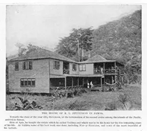 Prints of ROBERT LOUIS STEVENSON Scottish writers home at Vailima, Samoa, with Vaea Mountain in the background Samoa Prints: Vailima Print: Stevenson's Samoan Home with Vaea Mountain