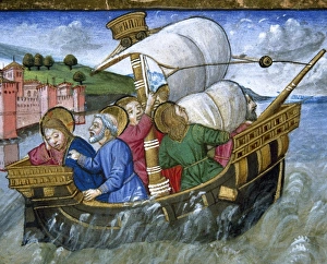 Storm on the Sea of Tiberias. Jesus tells his disciples not