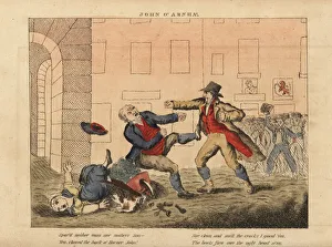 Street brawl between two men in a 19th century town Street brawl between two men in a 19th century town