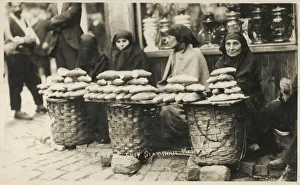 Street Bread sellers outside the Baker's shop - Istanbul Market - Istanbul, Turkey. Date: 1922 Street Bread sellers outside the Baker's shop - Istanbul Market - Istanbul, Turkey. Date: 1922