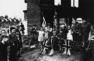 Street celebration with flags, VE Day Street celebration with flags, VE Day