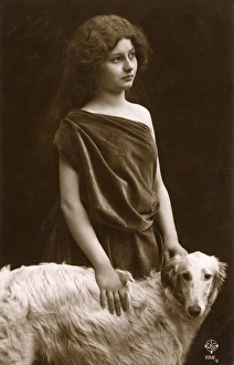 Studio portrait, woman with Borzoi dog Studio portrait, woman with Borzoi dog