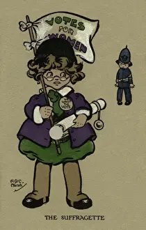 Young Suffragette Hand-Coloured Print, 1910