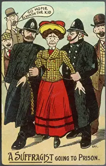 Suffragette to Prison Print: Policemen Escort a Suffragist