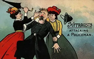 Suffragette History Prints: Suffragettes Attacking A Policeman