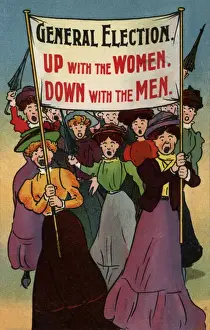 Suffrage History Prints: Suffragettes Marching at Election