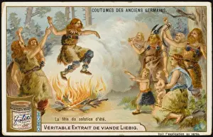 Prints of Fires were lit at solstices and equinoxes by the ancient Germans : the fires cured their ailments, and the ashes scattered in the fields ensured fertility Cultural Festivals And Tradition Prints: Summer Solstice Fires Print: Ancient German Rituals