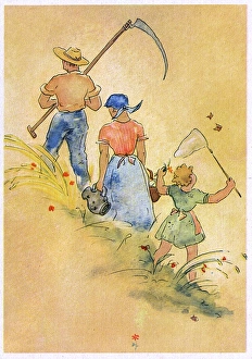 Summertime Scene - A family in the fields in Rural Germany Summertime Scene - A family in the fields in Rural Germany
