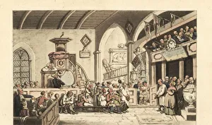 Sunday service in an country church, Regency Era Sunday service in an country church, Regency Era