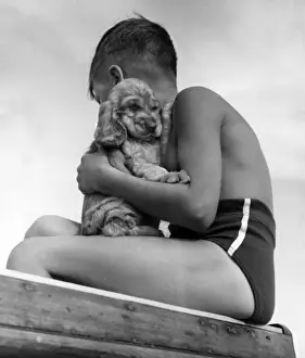 1950s Print: Susi at the Seaside with a Little Boy