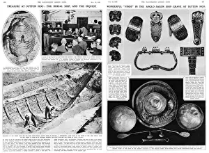 Prints of A double-page spread relating to the Anglo-Saxon ship burial ground discovered at Sutton Hoo in Suffolk Suffolk Prints: Sutton Hoo Treasure Print, 1939