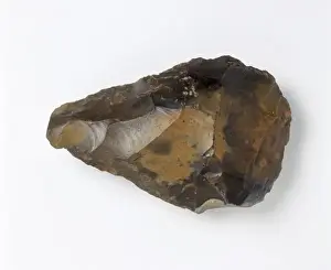Prints of One of many hand axes that have been discovered at the Homo neanderthalensis site of Swanscombe, Kent which was inhabited about 500, 000 to 300, 000 years ago Neanderthalensis Prints: A Swanscombe Hand Axe Print, 500,000 - 300,000 years old