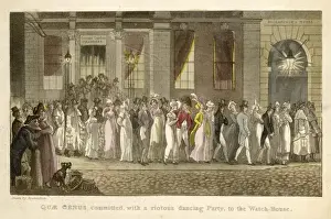 Print of a rowdy doctor's party being taken to the watch-house