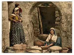 Syrian peasant making bread, Holy Land Syrian peasant making bread, Holy Land
