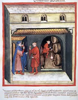 Print of Wine Cellar Scene from Tacuinum Sanitatis, 14th century