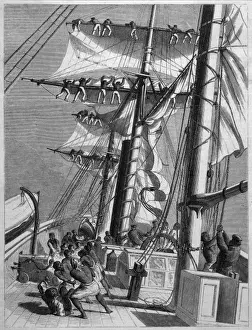 19th Century Sailing Ship Prints: Taking in Sail 1880