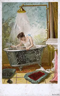 Taking a shower in a fine marble bathtub Taking a shower in a fine marble bathtub