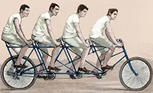 19th Century Tandem Bicycle Engraving Print