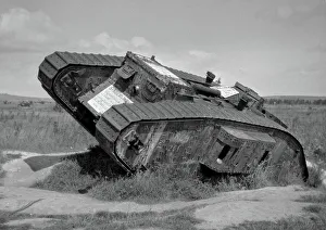 Tank abandoned in a field, end of WWI Tank abandoned in a field, end of WWI