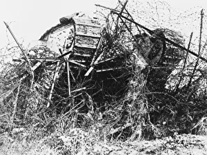 World War I Tanks Prints: Tank in barbed wire