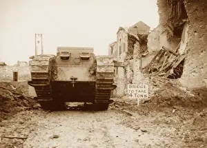 Great War Military Equipment Prints: Tank going into action