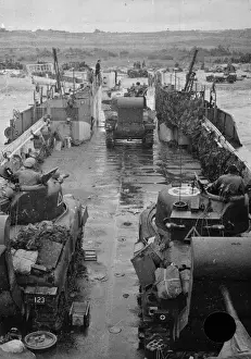 World War Two Photographs Prints: Tanks off-loading from an LCT