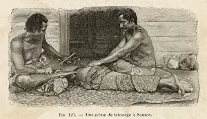 Samoa Tattoo Print: A Matai at Work
