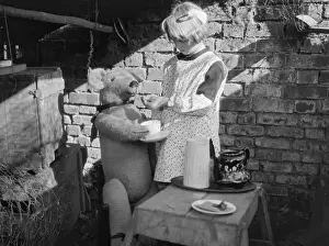 Little Girl With Teddy Bear Prints: Tea for Teddy