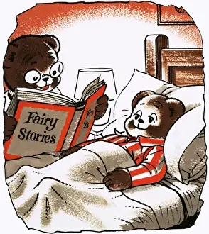 Teddy Bear in Bed Print by Mary Evans Prints Online
