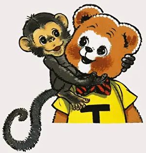 Teddy Bear Illustration Prints: Teddy Bear with Monkey