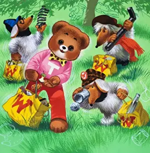 Vintage Teddy Bear Print with Hidden Objects