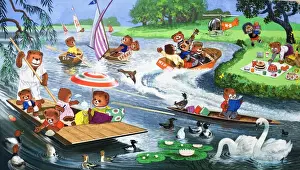 Vintage Teddy Bears Prints: Teddy Bears on the River