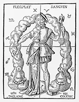 Print of Four Temperaments: Phlegmatic, Sanguine, Melancholic and Choleric