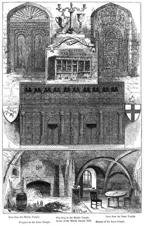 19th Century Print of Middle and Inner Temple Antiquities