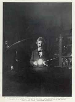 Print of Tesla Coil with Mark Twain