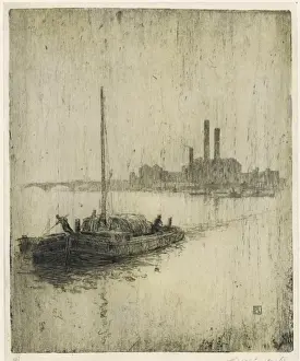 Barges On The Thames Prints: Thames / Rain & Barges