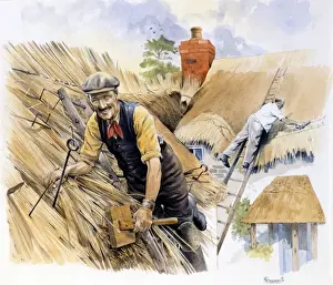Malcolm Greensmith Painting Prints: Two thatchers at work