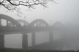 Thick fog on the concrete bridge over the River Dee Thick fog on the concrete bridge over the River Dee