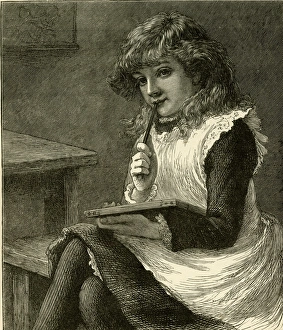 Thoughtful Victorian Schoolgirl with Slate Thoughtful Victorian Schoolgirl with Slate