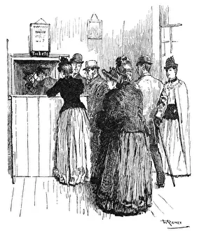 British Rail Transport History Prints: Ticket office queue at station