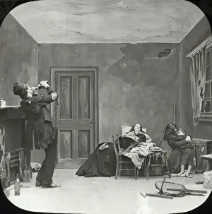Circa 1900 Etching Print of a Man Swigging from a Bottle