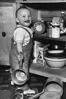 Vintage Kitchen Utensils Prints: Toddler helping out in the kitchen