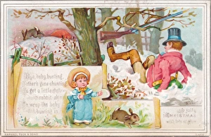 Toddler with nursery rhyme scene on a Christmas card Toddler with nursery rhyme scene on a Christmas card