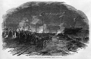 The torchlight launch of the iron-screw steamer Azoff in The torchlight launch of the iron-screw steamer Azoff in