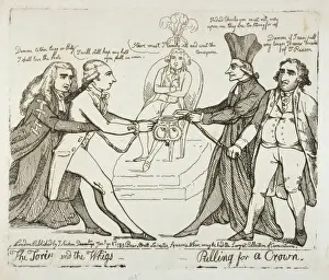 William Pitt Caricature Prints: The Tories and the Whigs pulling for a crown