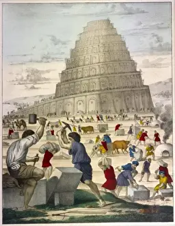 Print of the Tower of Babel during construction