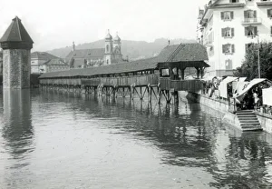 Tower and span of Chapel Bridge, Lucerne, Switzerland Tower and span of Chapel Bridge, Lucerne, Switzerland